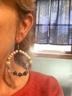 Large beaded dangle earrings silver plated